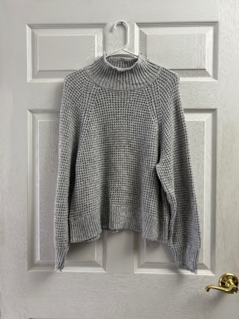 American Eagle Women's Gray Cable Knit High Neck Sweater
